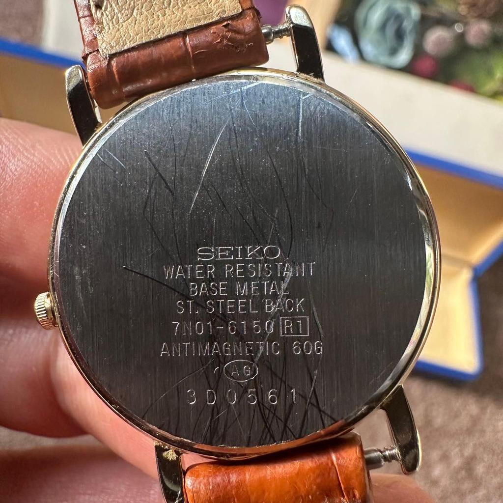 Used SEIKO Watch Gold Brown Leather Strap