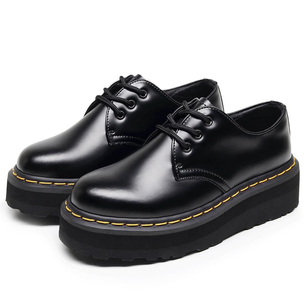 Lightweight - Thick Sole Hole Martin Shoes Women's Low Top Leather Casual Black Student Boots
