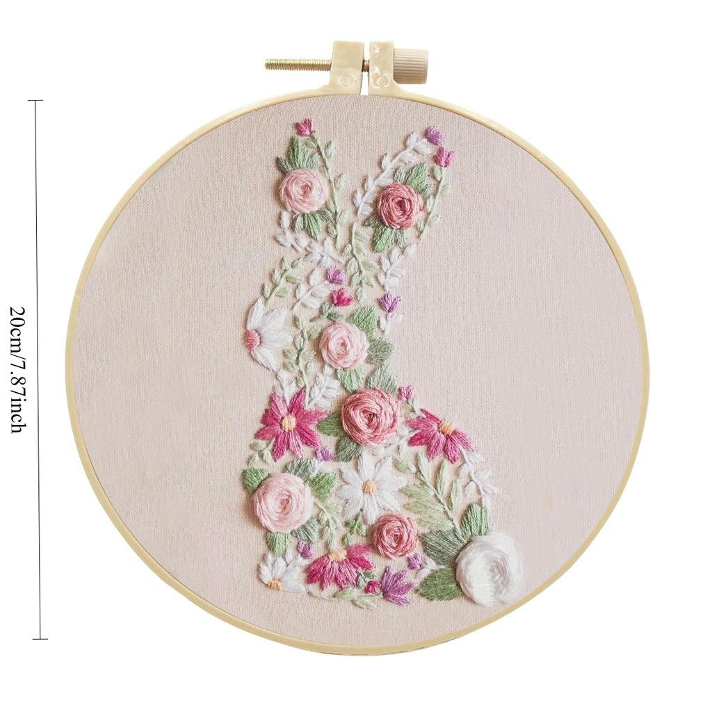 1pc Rabbit and Flower Pattern Embroidery DIY Fabric Craft Kit with Tools
