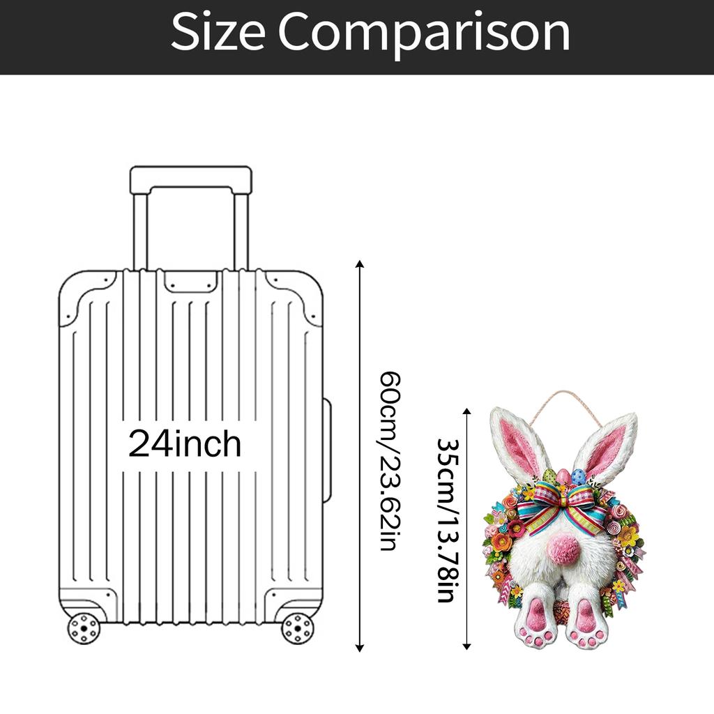 Easter Bunny Wooden Sign Hanging Decoration 2D Spring Rabbit Wood Ornament with Floral Wreath and Bow for Seasonal Home Wall Decor