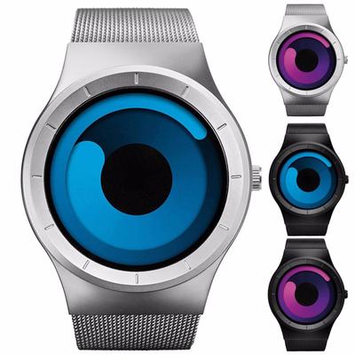 Men's Fashion Turntable Swirl Quartz Watch Stainless Steel Mesh with Watch