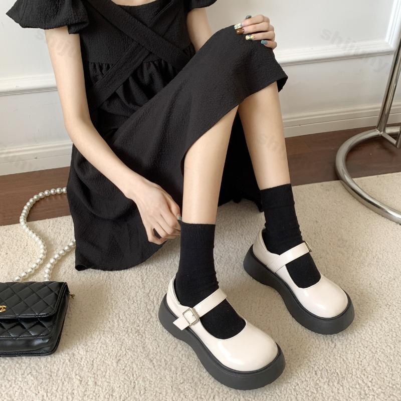 Letnie Buty Damskie Letnie Nowe Vintage Brytyjski Styl Mary Jane Gruba Podeszwa Zwiększające Wzrost Moda Outdoorowe Buty ze Skóry PU