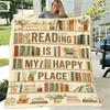 Cozy Flannel Throw Blanket for Book Lovers Reading Is My Happy Place Design with Books, Potted Plants & Cats Perfect Gift for Birthdays Graduation Sof