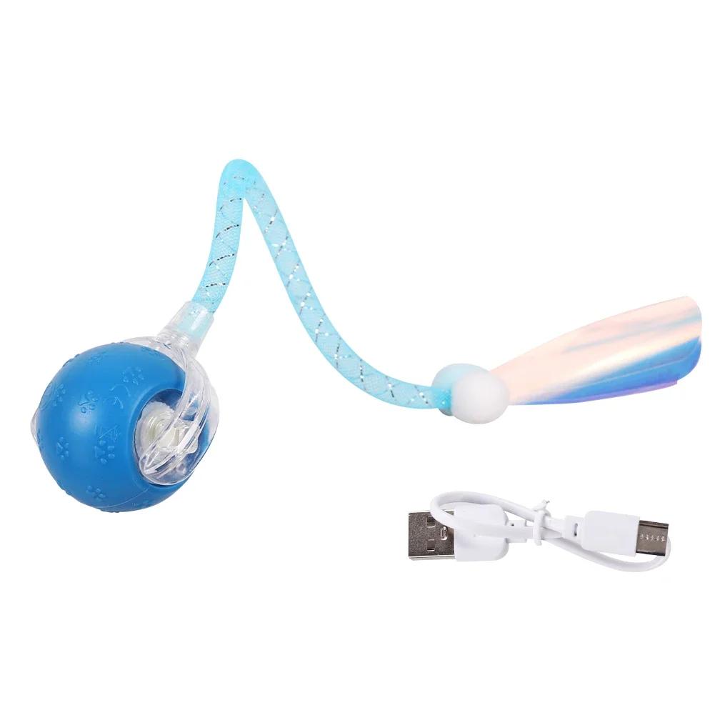Rechargeable Intelligent Interactive Cat Dog Ball with Fake Tail Automatic Teasing Chew-resistant Pet Play Prop