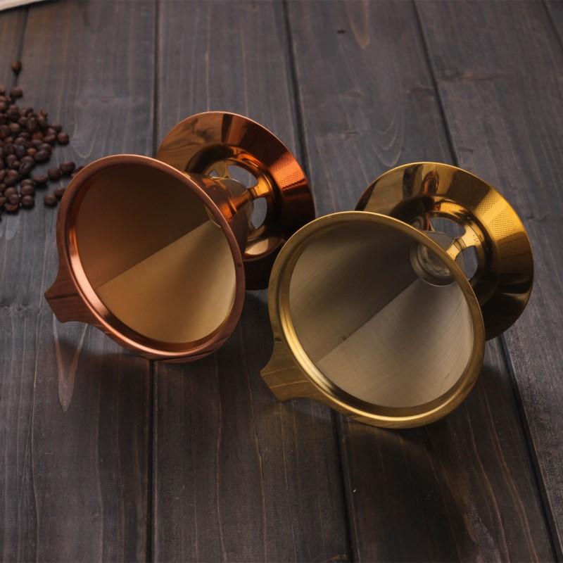 Stainless Steel Pour Over Coffee Filters Double-layer Filter Reusable Cone Pour-over Coffee Dripper with Stand Home Cafe Barista