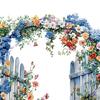 Removable Garden Gate Wall Decal Spring Flowers Peel And Stick Wall Art Waterproof Self Adhesive Mural Decal for Bedroom Office Bathroom