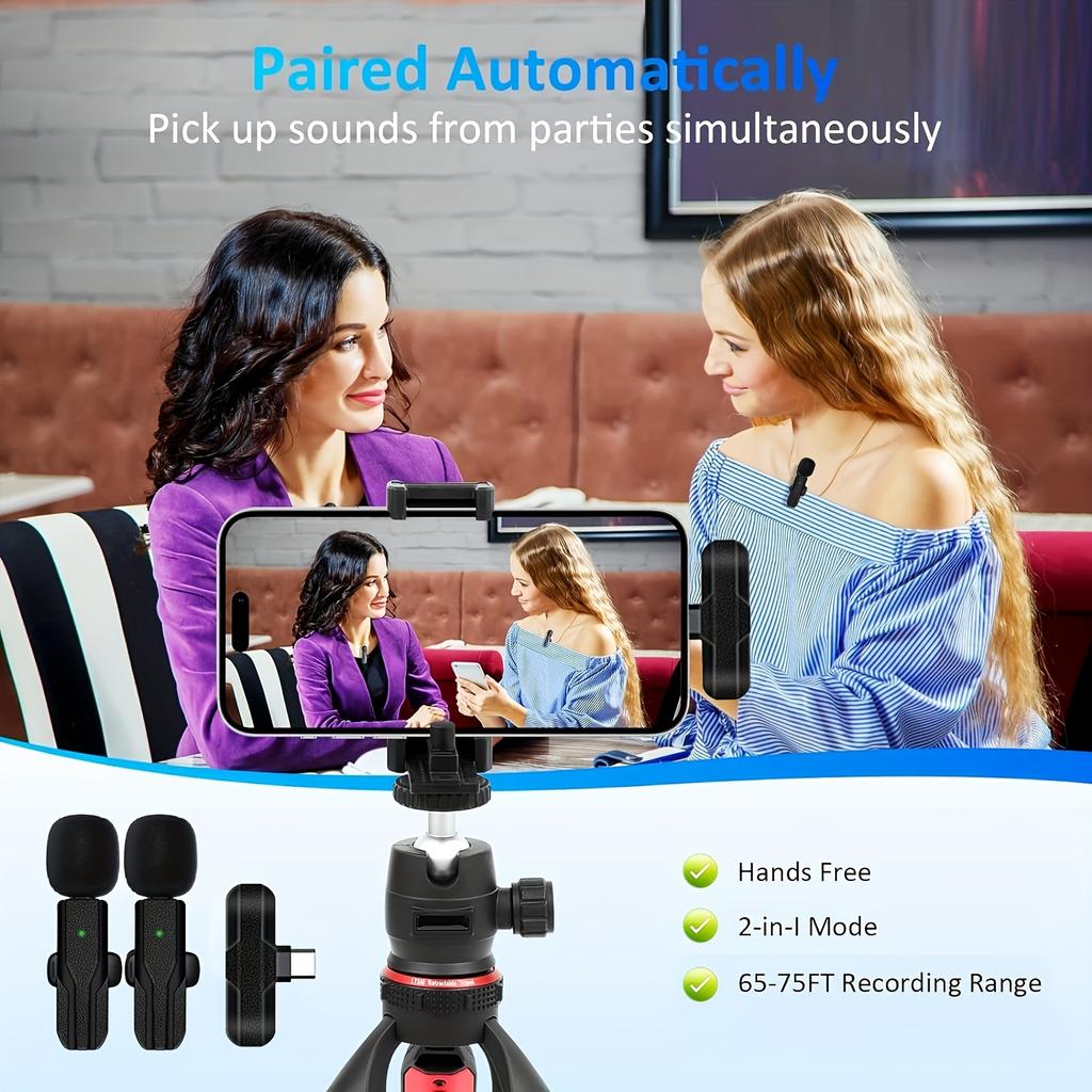 High Quality2-in-1 Professional Wireless Lavalier Microphone Suitable for Mobile Phones/Ad/Android/Smartphones/Cameras/Computers - Wireless Condenser