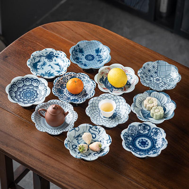 Deou Xingguang Chinese Style Blue and White Ceramic Pedestal Fruit Bowl