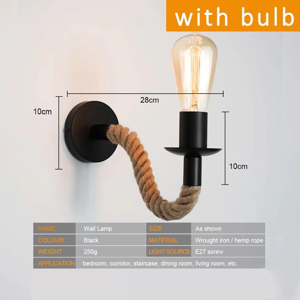 Vintage Wood Wall Lamp Retro Hemp Rope Wall Sconce Lamp E27 220V 110V Interior Wall Light Stairway Aisle Indoor Outdoor Lighting