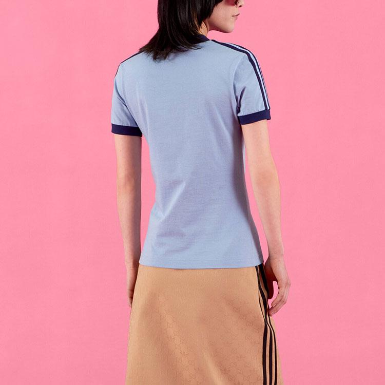 adidas V-Neck T-Shirt Light Blue Unisex Tops 693636-XJEBZ-4709