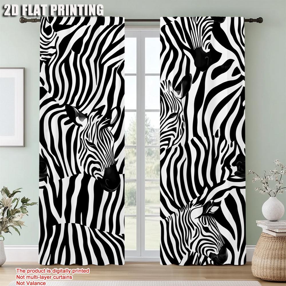 2Pc,  Window Curtains Black And White Stripe Blackout  Polyester Party Decorations Perfect For Holiday Parties