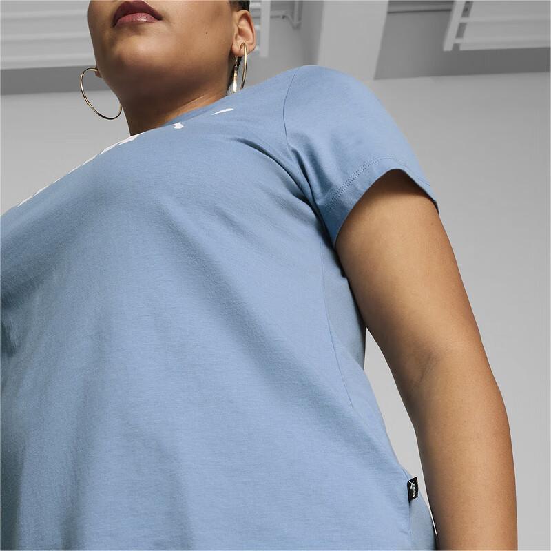 Puma Fashionable Letter Print Breathable Round Neck Short Sleeve T-Shirt Women Tops Blue Gray 682247-20