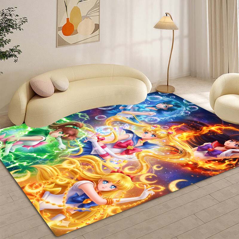High-definition 3D Sailor Moon anime rug, suitable for bedrooms, living rooms, home sofa decoration, large decorative rug, and