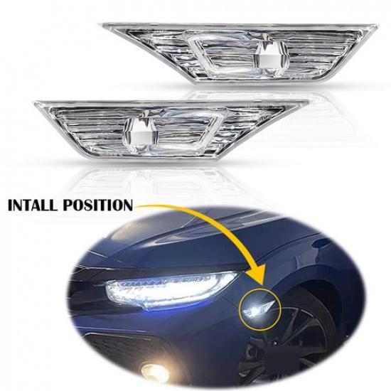 2PCS Front Bumper Reflector Side Marker Light Assembly For 2016-2021 Honda Civic