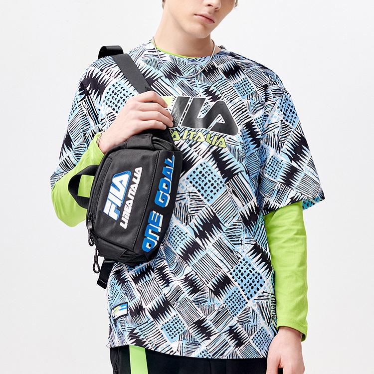 Fila Fusion Fashion Printed Loose Round Neck Breathable Knit Short Sleeve T-Shirt Men Tops Clear-Wind Coconut-Grove T11M125103F-RB