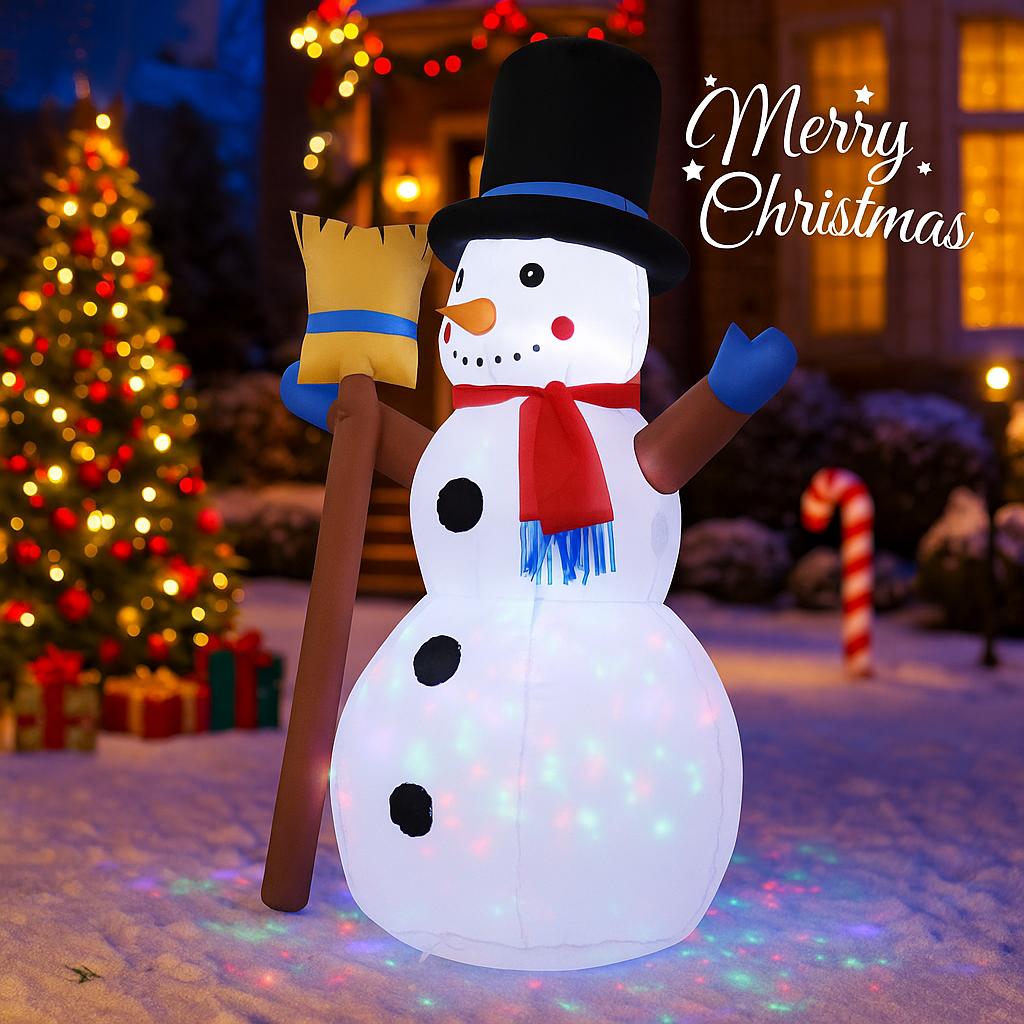 3.9FT Xmas Inflatable Yard Decor LED Snowman Broom Christmas Outdoor Home Decoration Ornament Festive Toy Gift Supplies Decor