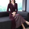 Elegant Faux Two-Piece Plus-Size Cheongsam Dress with Long Sleeves and Split Skirt