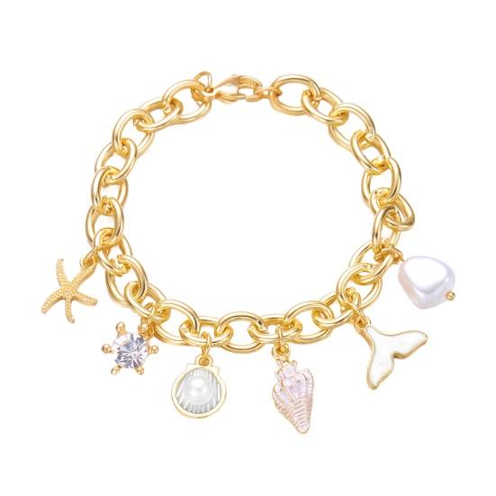 Beach Bracelet Imitation Pearls Shell Starfish Pendant Coastal Style Bracelet Lightweight Vacation Bracelet Jewelry Gift