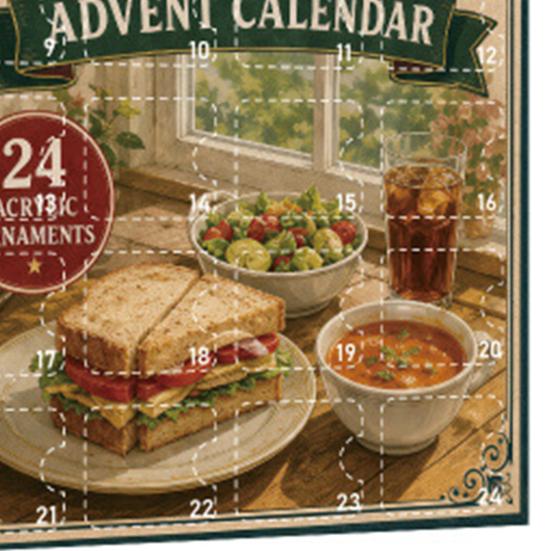 Fun Holiday Ritual Gift Grab Some Lunch Advent Calendar, 24 Days 2D Acrylic Food Seasonal Home Decor Ornaments Christmas Countdown Calendar for Tree,