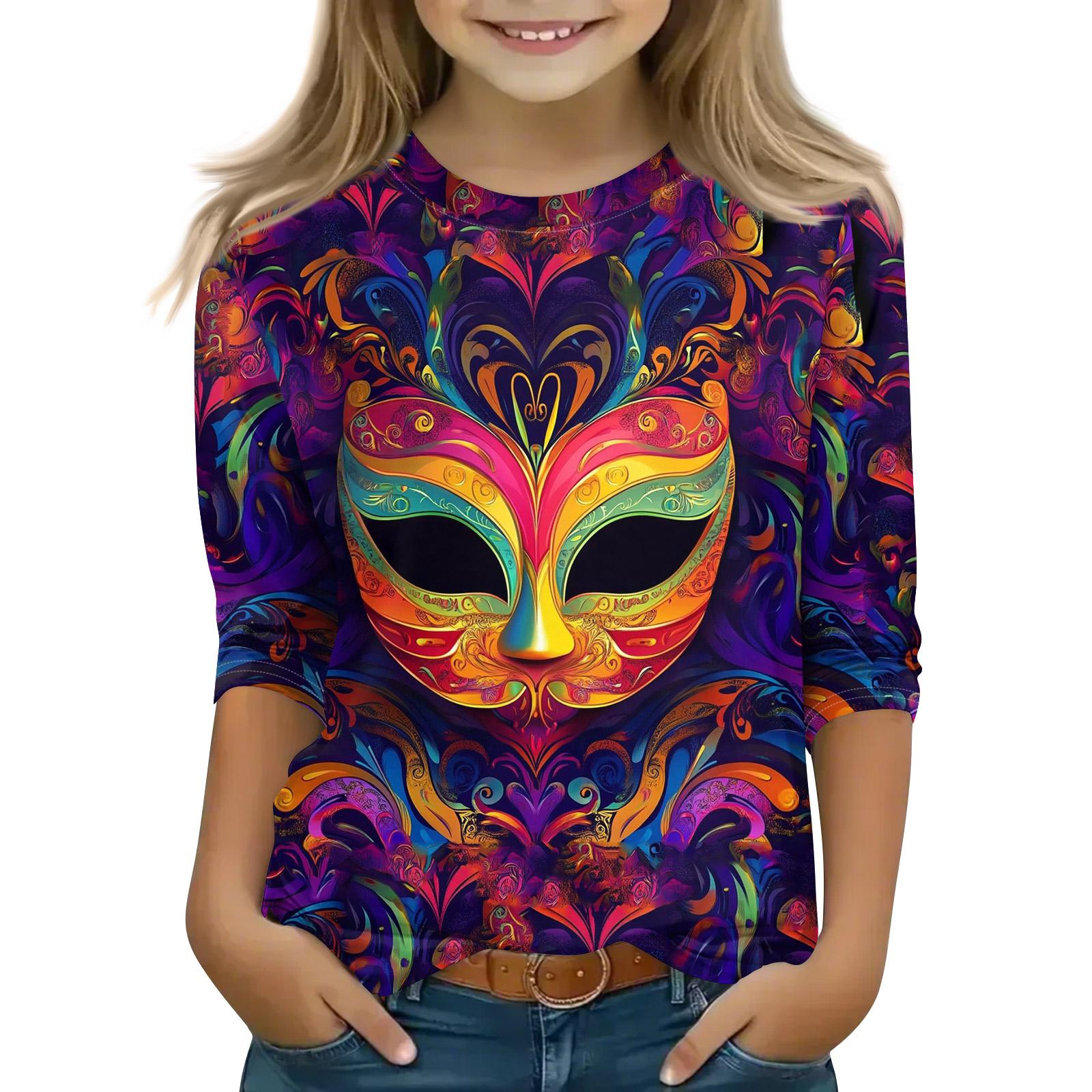

Print Tops For Youth Girls Round Neck 3/4 Sleeves T-Shirts Trendy Tops Outfit Tees 150 червоний