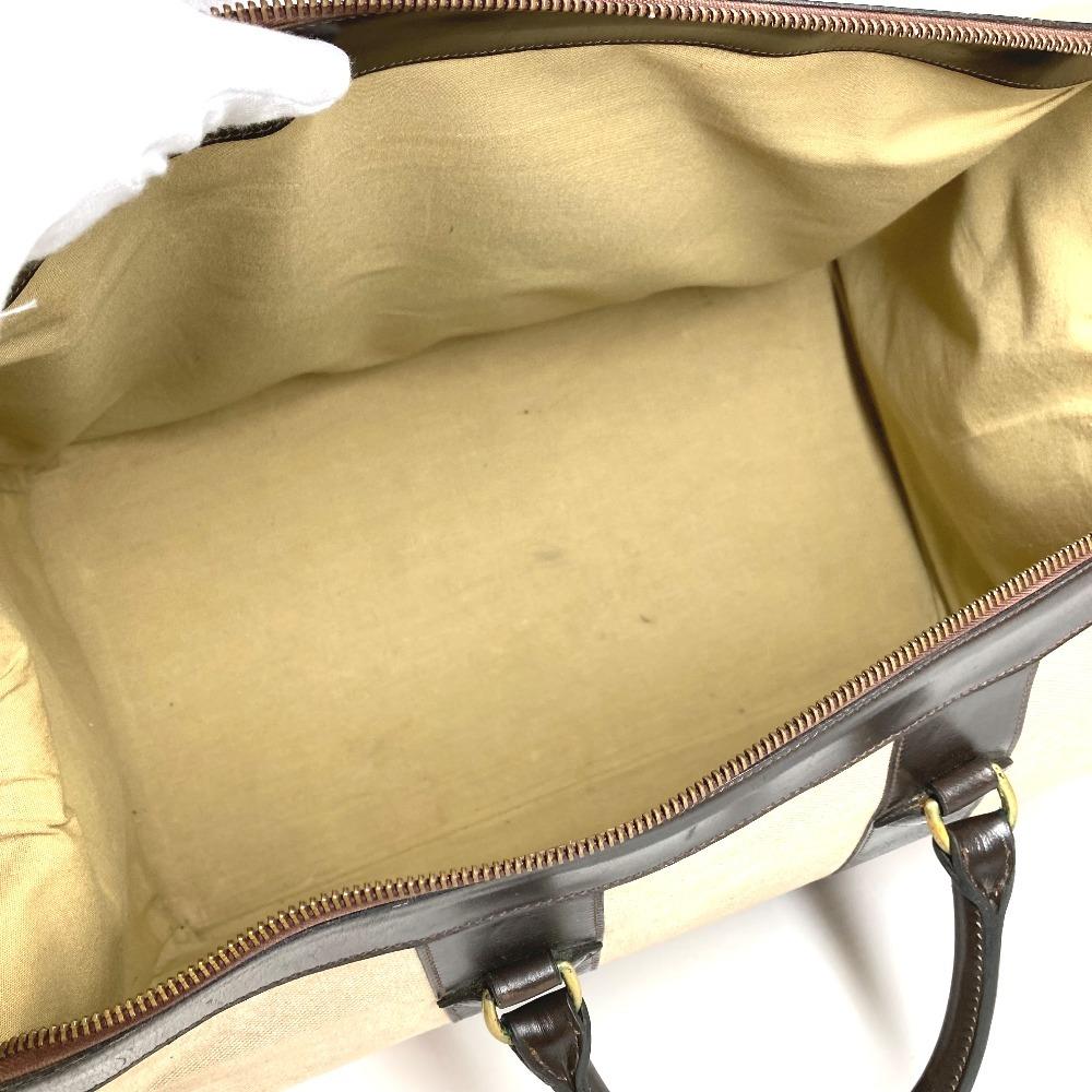 HERMES vintage Bags Travel Bag Duffle Bag Leather/Canvas Beige/Dark brown