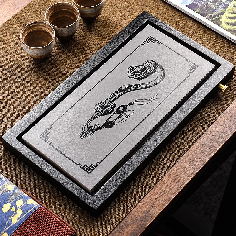 Creative porcelain stone tea tray household desktop wujinshi tray kung fu tea set tray drain table 34.2x19x4cm