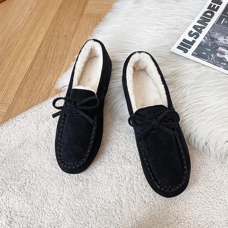 Large size women's shoes bow mother shoes women's autumn and winter new soft sole one-pedal flat heel velvet warm pregnant women's single shoes