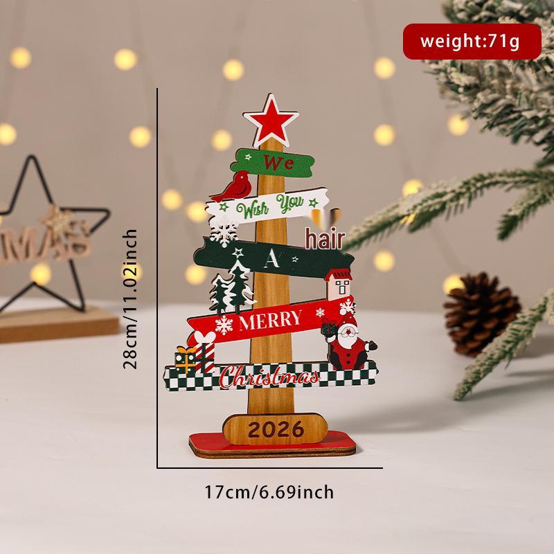 2026 Wooden Christmas Tree Ornament: English Letter Creative Decoration