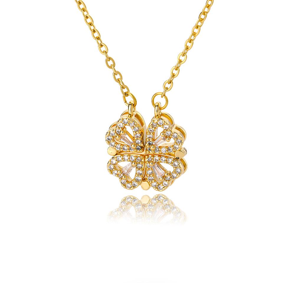 Stainless Steel Love Heart Pendant Necklace For Women Fashion Gold Color Flower Necklace Couple Aesthetic Jewelry Accessories