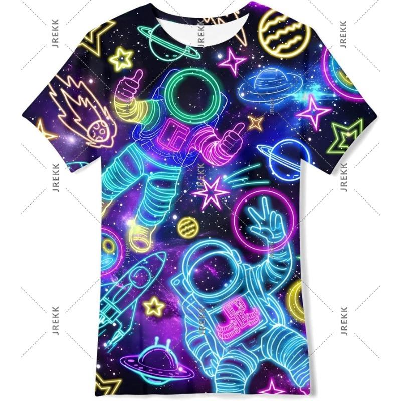 Neon Hip Hop Kat T-shirt Voor Mannen Carnavalsfeest Ronde Hals Korte Mouw T-shirts Hip Hop Straat 2025 Zomer Trend Sterren Ruimte Tee