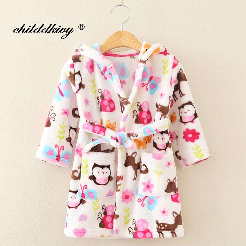 

Boy and Girls Flannel Pajamas Robe Autumn and Winter Children Sleepwear Soft Hooded Kids Homewear 2-8 Years 5-6T