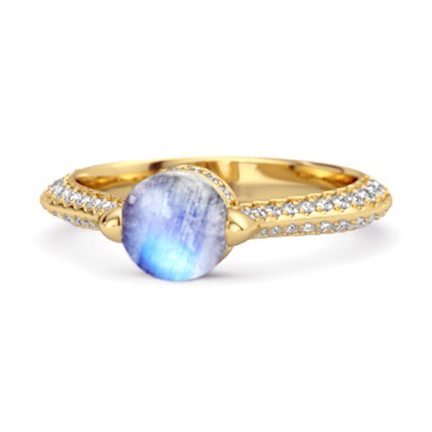 Moonstone Pave Split Band Ring - 925 Sterling Silver Gold Vermeil 6