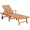 Teak Wood Sun Lounger with Red Cushion Solid Teak Wood
