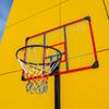 Freestanding basketball hoop with outdoor backboard, height adjustable