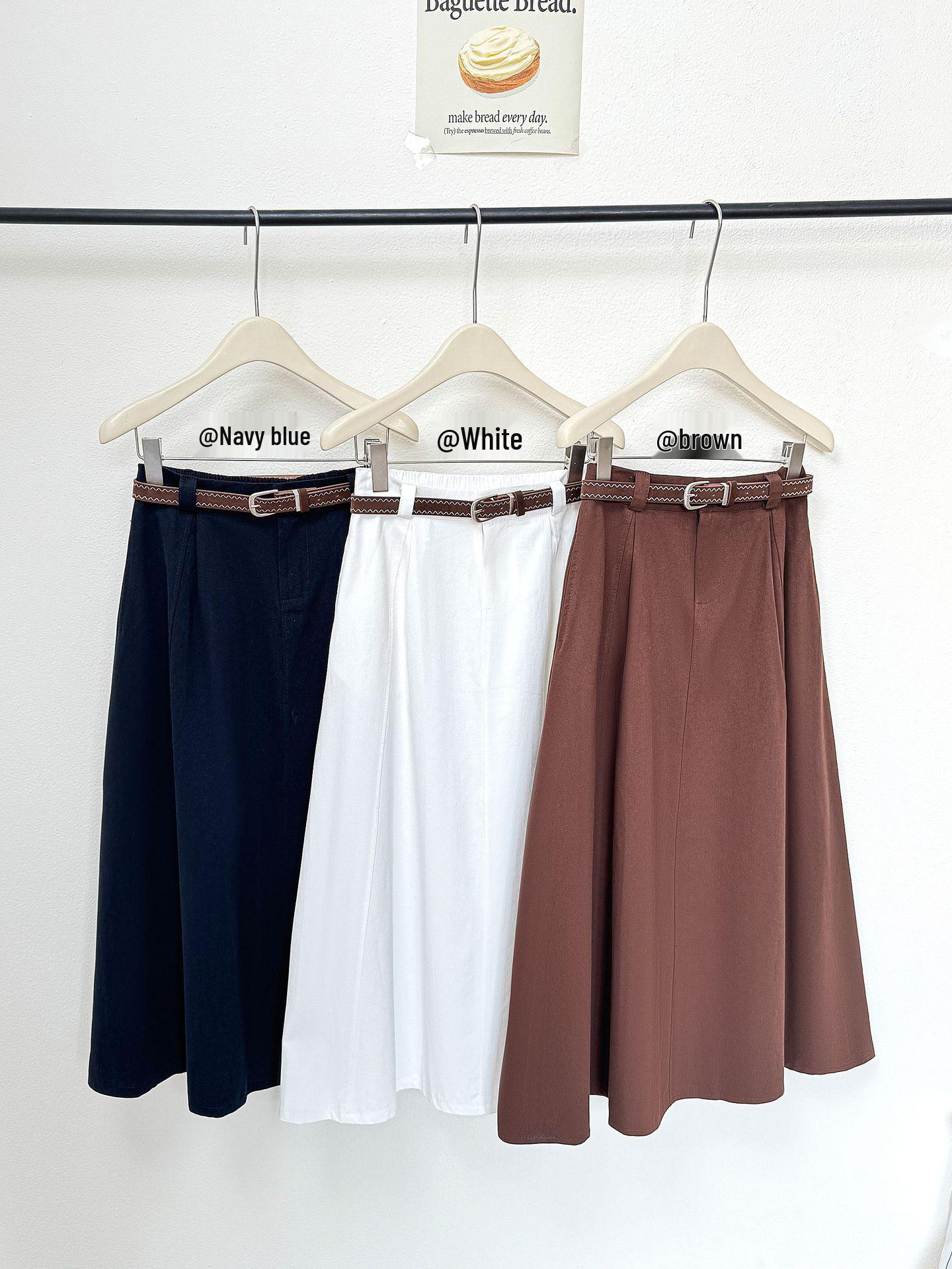

2026 Spring/Summer Retro Hepburn Style High Waist A-Line Midi Skirt One Size коричневий