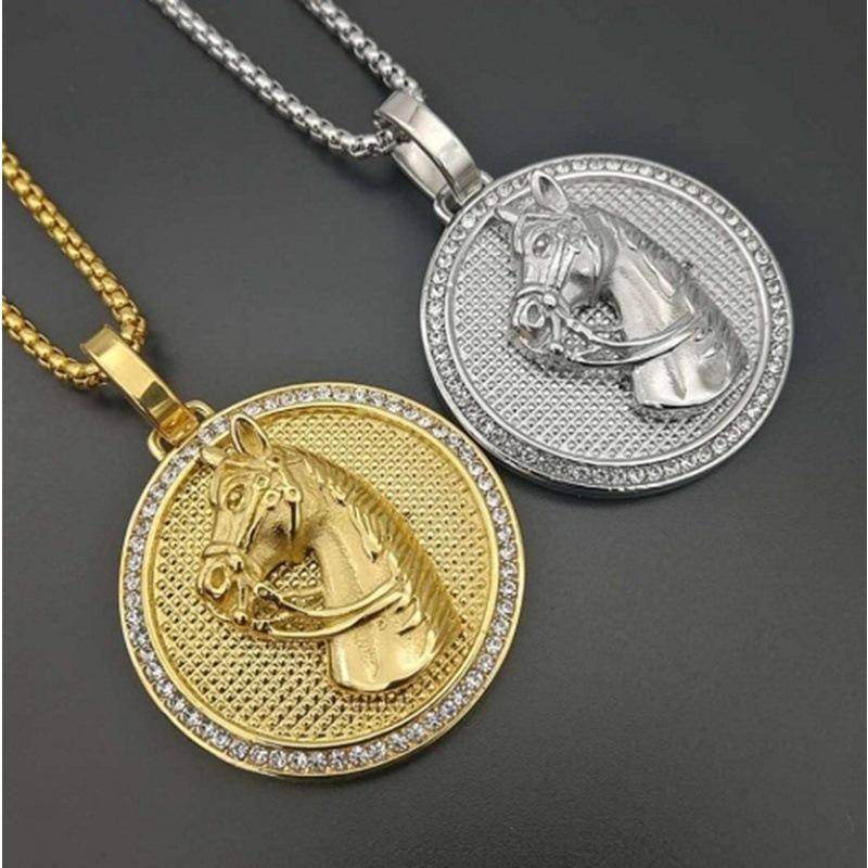 New Fashion Hip Hop HIPHOP Jewelry Disc Horse Head Pendant Necklace