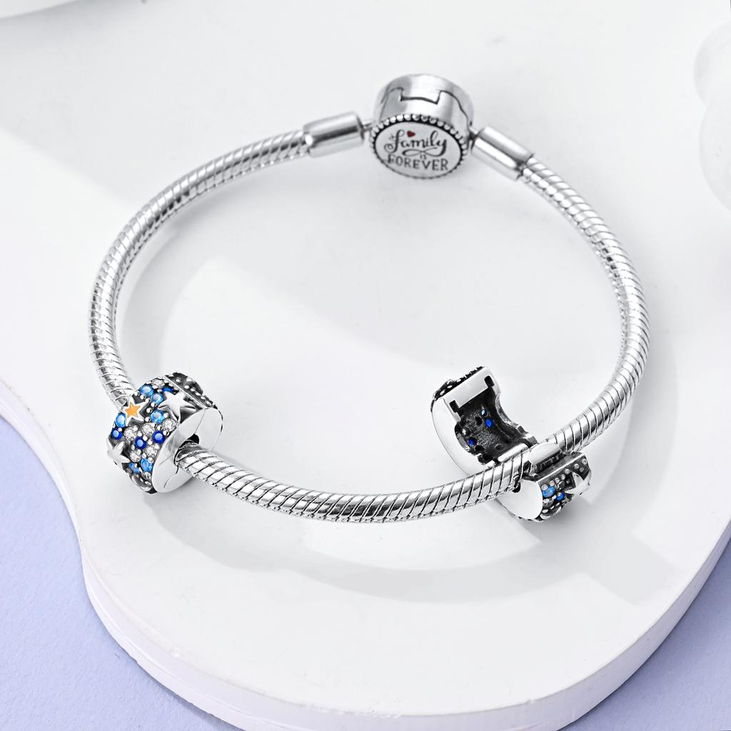 Silver Plated Star Moon Charms Beads for DIY Bracelet Pendant Dangle Women Fine Jewelry Gift