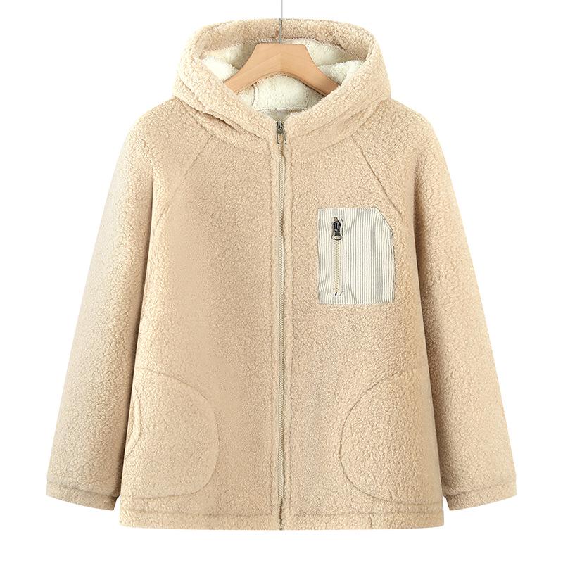 2025 Winter Stylish Versatile Hooded Lambswool Jacket – Warm, Loose-Fitting Cotton Coat