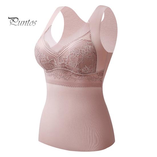 Women Thermal Vest V-Neck Sleeveless Padded Wireless Bottoming Tops Slim Fit Solid Color Temperature Locking Velvet Tank Tops