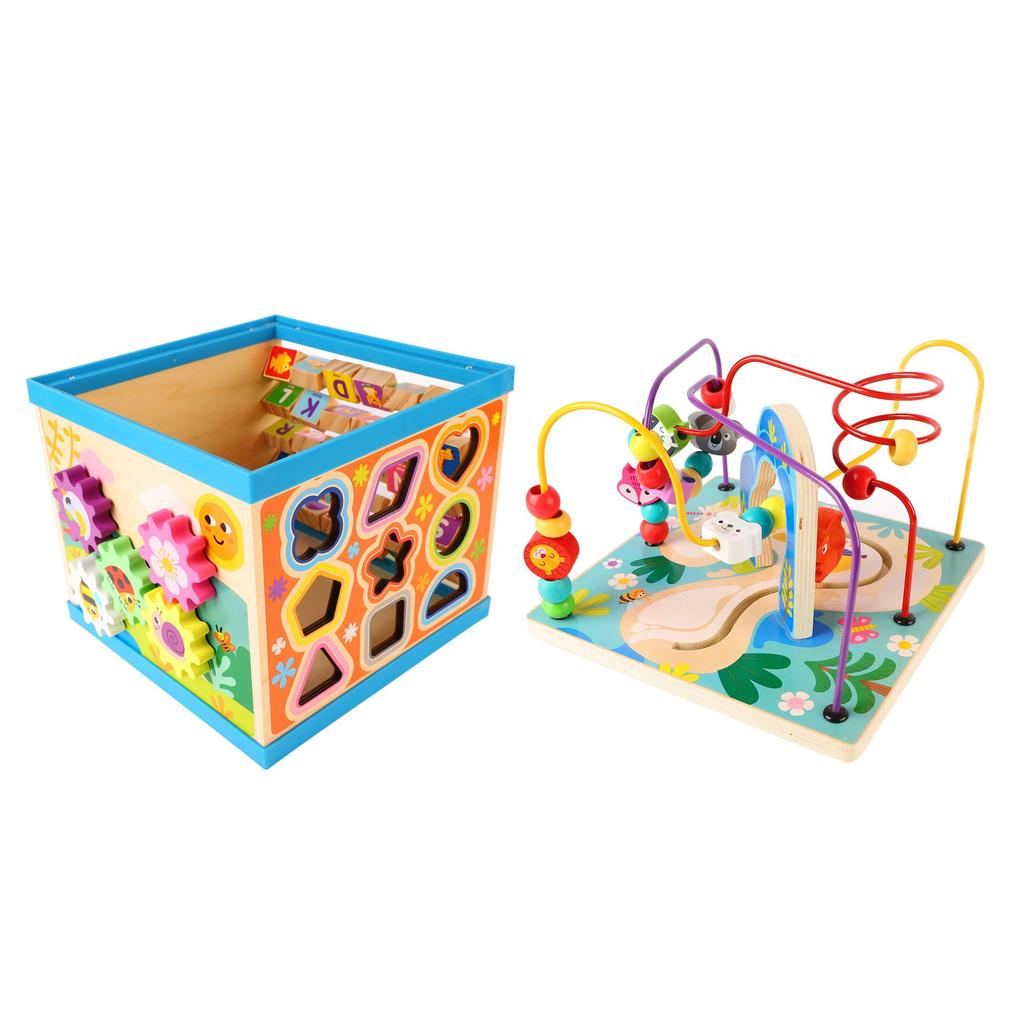 Wooden Baby Activity Cube Toy Multifunction Bead Block 8 In 1 Kids Activity Cube Educational