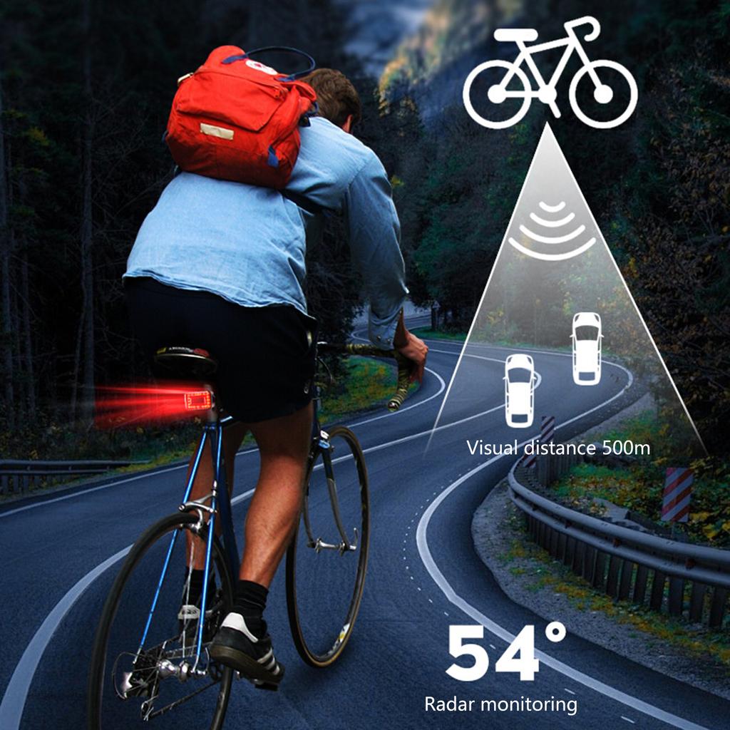 Rechargeable Bicycles Rear View Radars Taillight, IPX64 Watertight Bike Rear Light with Visual Alerts for Night Ridings