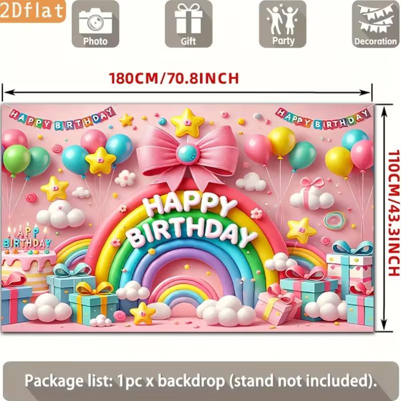 2D Colorful Rainbow & Balloon Happy Birthday Backdrop 2D Photo Background