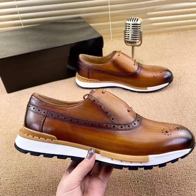 Fashion NEW Men's Leather Shoes Men's Retro Leather Shoes Leather British Casual Single Shoes Brock Fashion Shoes Men's Single Shoes A21
