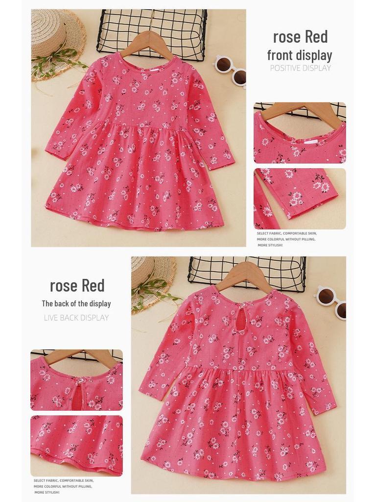 Korean Princess Long-Sleeve Floral Dress for Girls - Spring & Autumn Collection