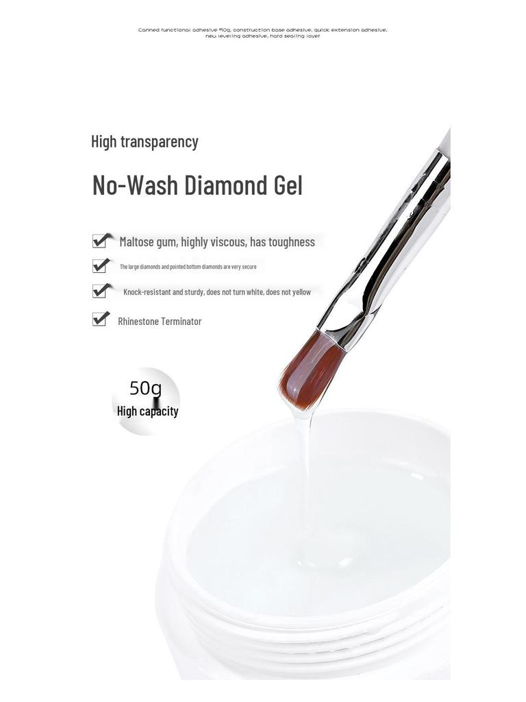 50ml High-Capacity Gel: Hard No-Wipe Top Coat, UV Builder, Extension Base, Diamond Glue for Press-On Nails