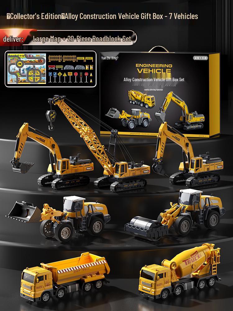 Beiges Alloy Excavator Set: Engineering Vehicle Model Toy with Bulldozer for Boys, Kids' Birthday Gift