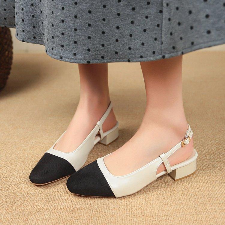 

Большого размера, сочетающиеся по цвету, сандалии на низком каблуке в стиле маленького ароматного ветра, женские сандалии на толстом каблуке из наклейной кожи с открытой пяткой и плоским каблуком, ретро женская обувь lo 42