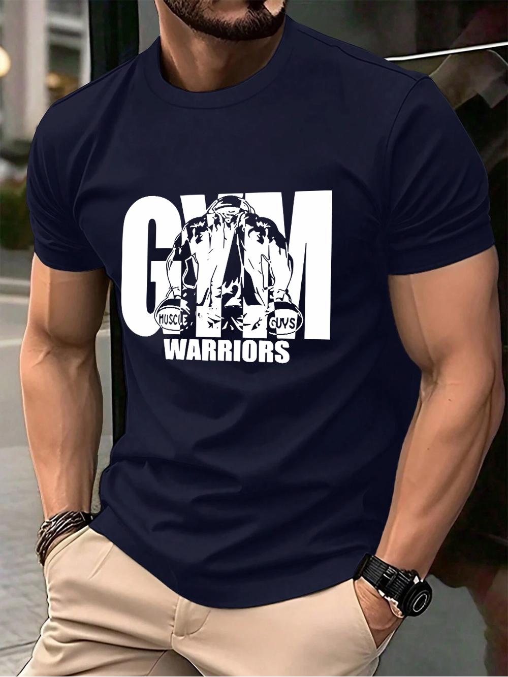 

Gym Warriors Muscle Guys Printing Mens TShirt Cotton Summer Soft Tops Oversized ONeck Short Sleeve T Shirt Casual Male Clothes 4XL