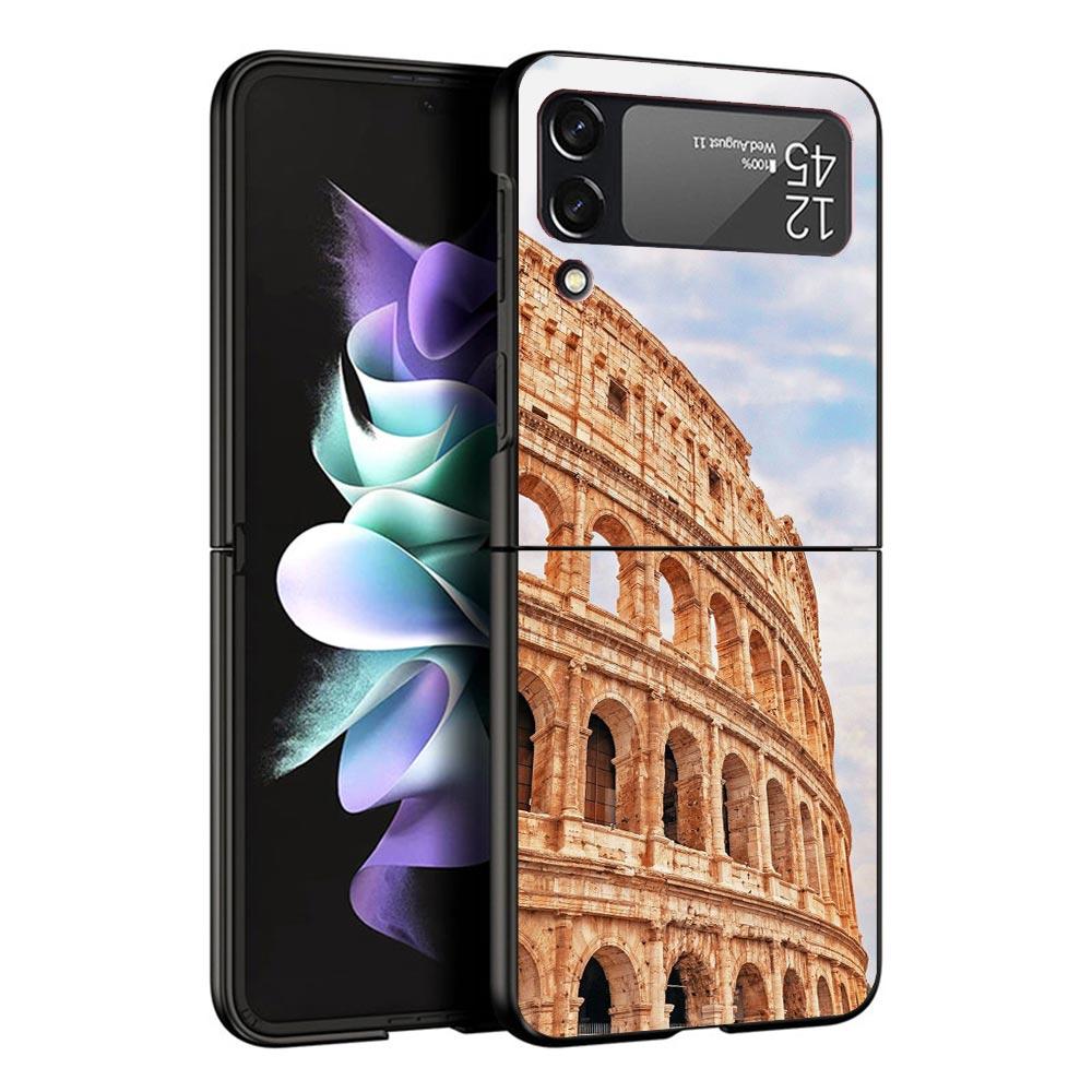 Roman Colosseum Black Phone Case For Samsung ZFlip7 ZFlip6 ZFlip5 ZFlip4 ZFlip3 5G Hard Protective Galaxy Z Flip 3 4 5 6 7
