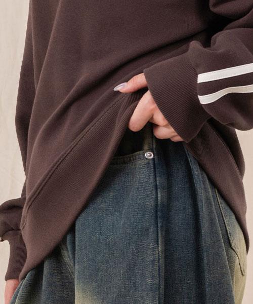 Ellamo French Terry Track Half-Zip Collar Oversized Sweatshirt [Brown]
